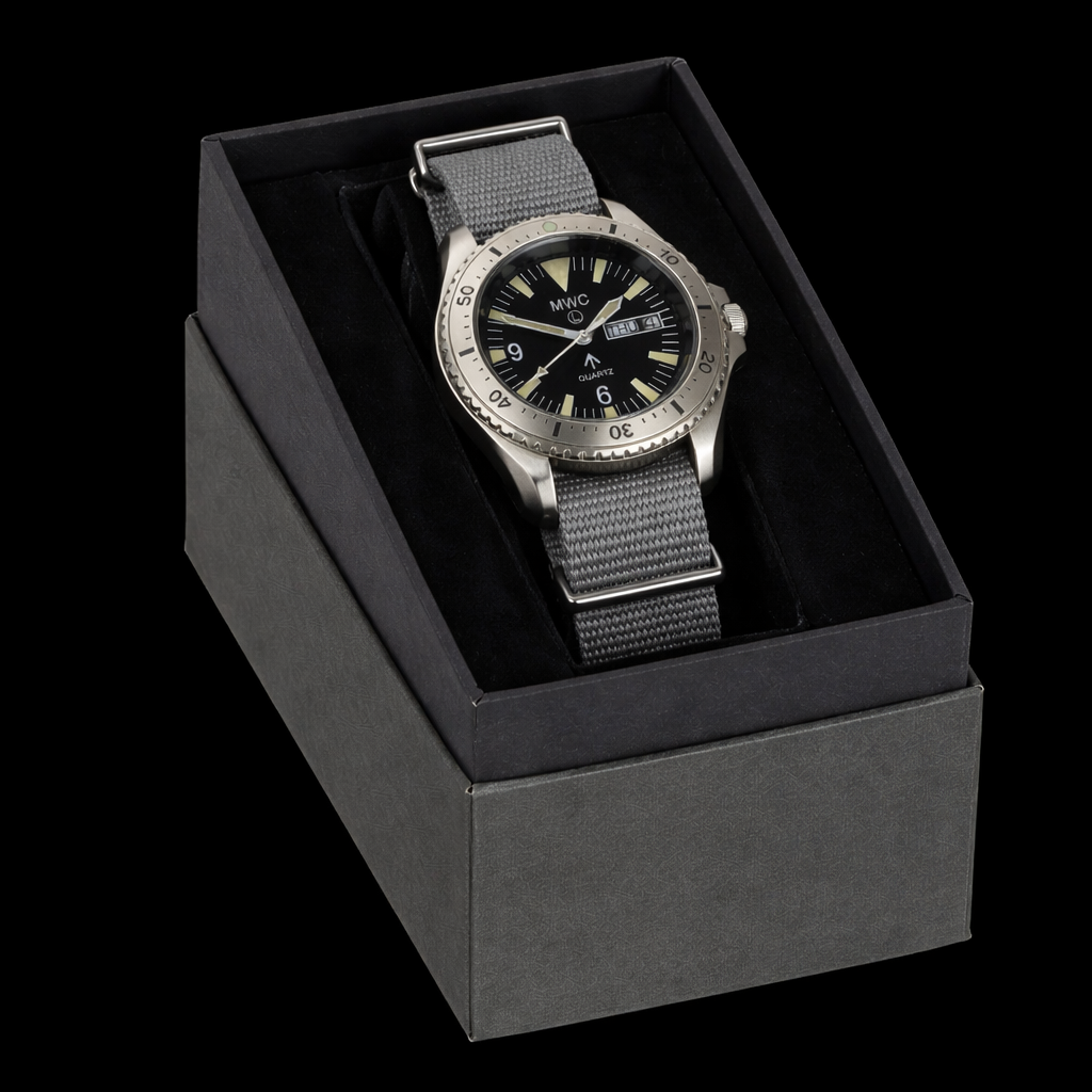 MWC Ltd Edition 1999-2001 Pattern Quartz Day/Date Military Divers Watch with Stainless Steel Case and Sapphire Crystal