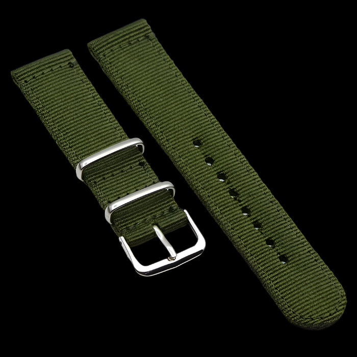 2 Piece 20mm Olive NATO Military Watch Strap in Ballistic Nylon with Stainless Steel Fasteners