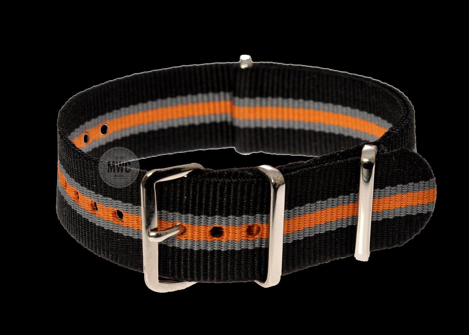 22mm Black, Grey and Tangerine NATO Military Watch Strap