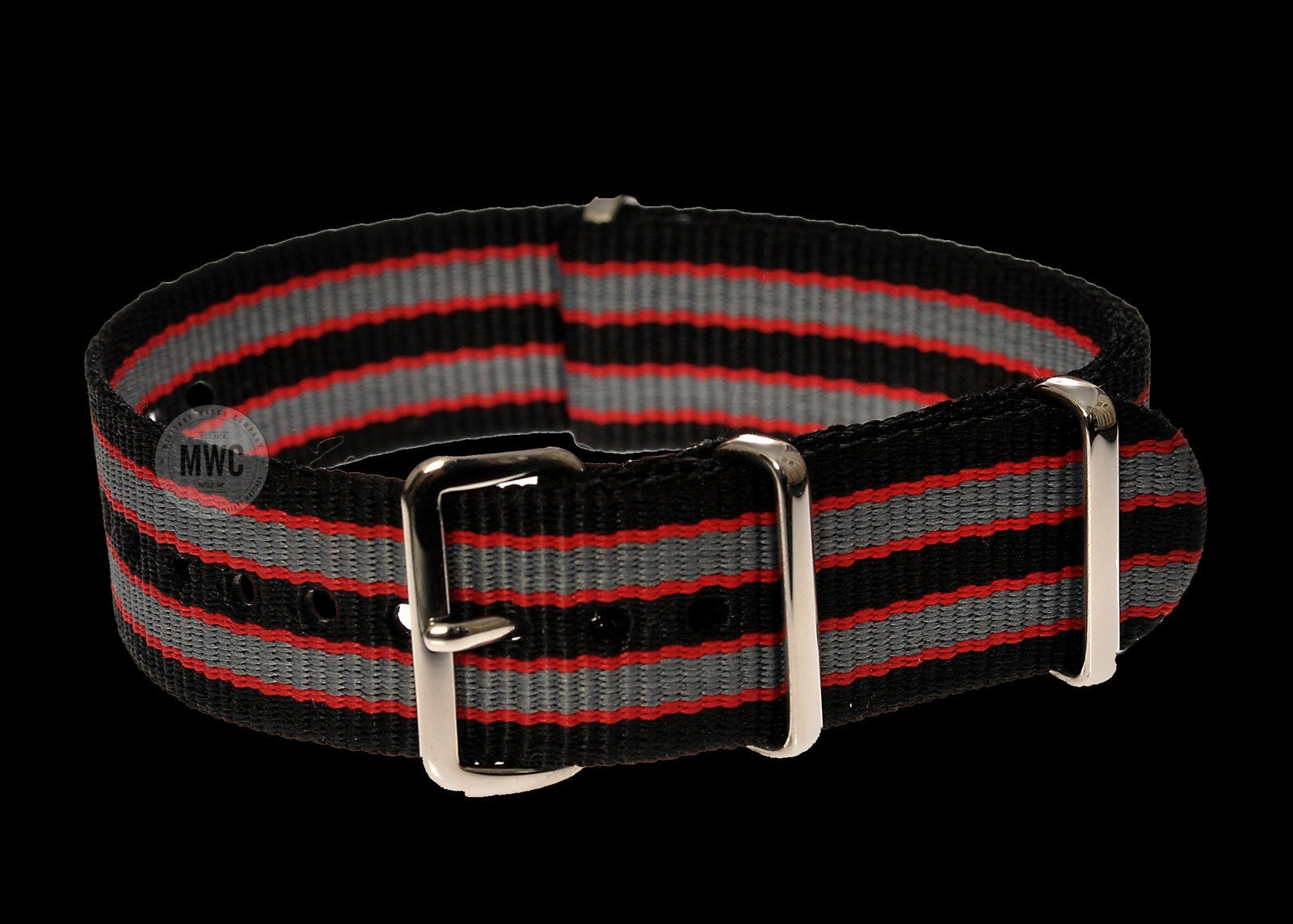 18mm Black, Red and Grey NATO Military Watch Strap