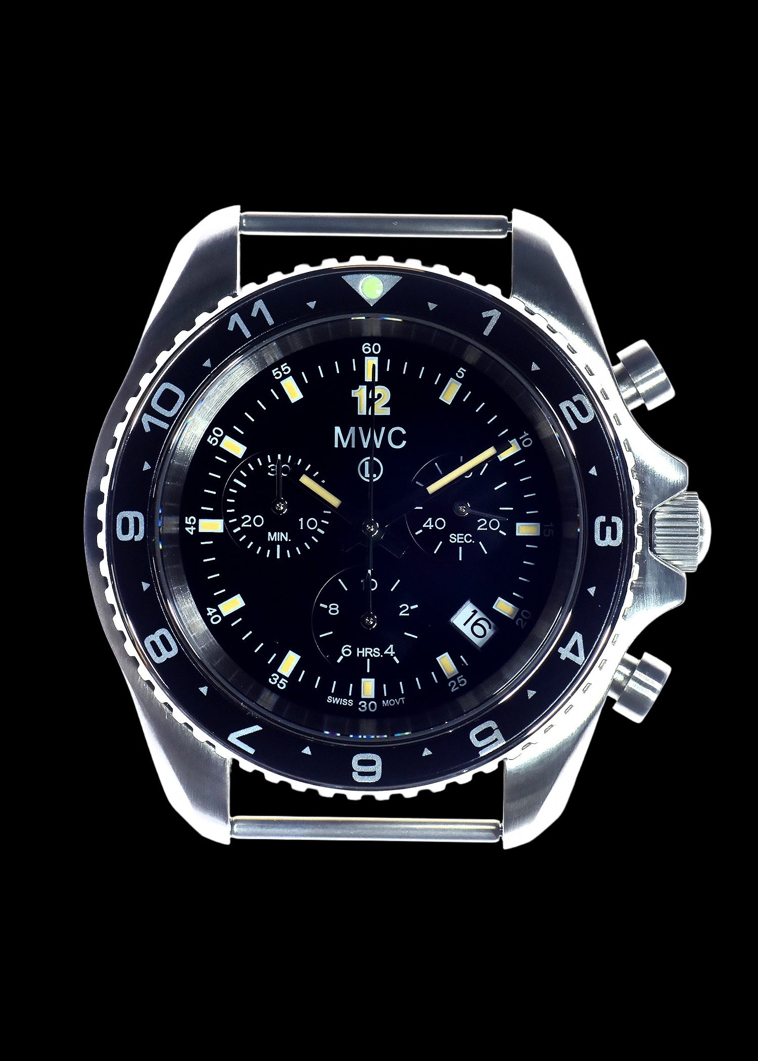 MWC NATO Pattern Stainless Steel Military Pilots Chronograph with Sapphire Crystal and Swiss Ronda Movement - 12 Hour GMT Bezel